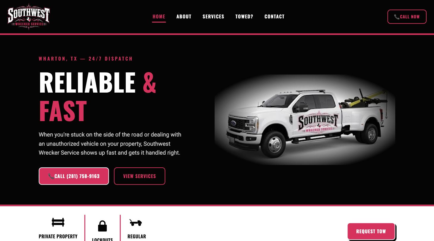 Southwest Wrecker Service website homepage